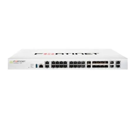 Thiết bị tường lửa FortiGate-100F (Basic): 22 x GE RJ45 ports (2 x WAN ports, 1 x DMZ port, 16 x switch ports with 4 SFP, 2x 10G SFP+ FortiLinks, dual power supplies redundancy